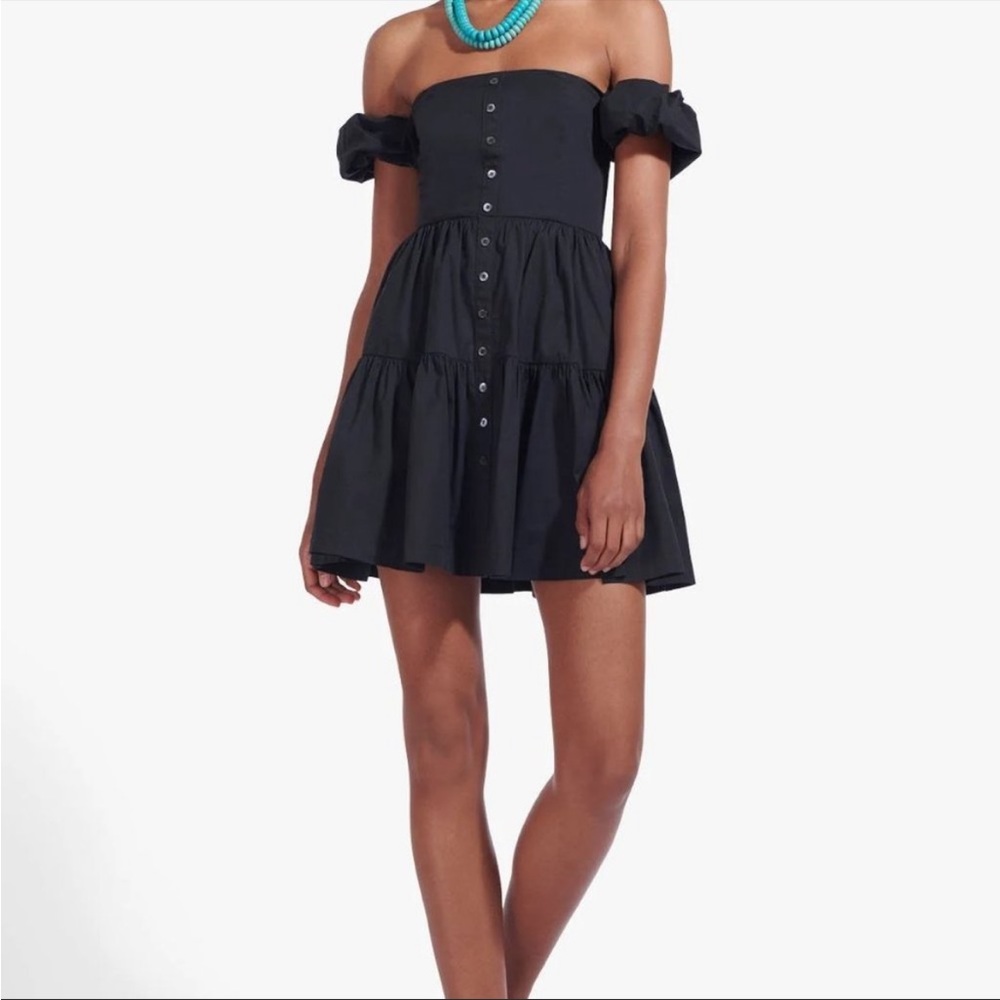 STAUD elio off the shoulder mini dress (black)